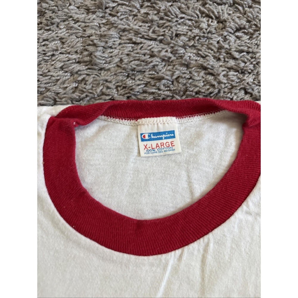 Vintage Champion T-Shirt Mens Medium White Red Ringer Klamath County YMCA Staff - Picture 3 of 10